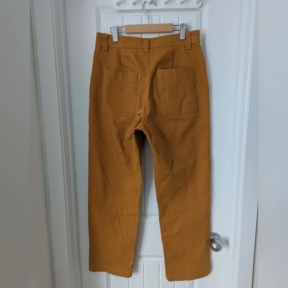 Beaton Linen Wide-Leg Flare Jeans in Mustard Brown - Picture 2 of 7